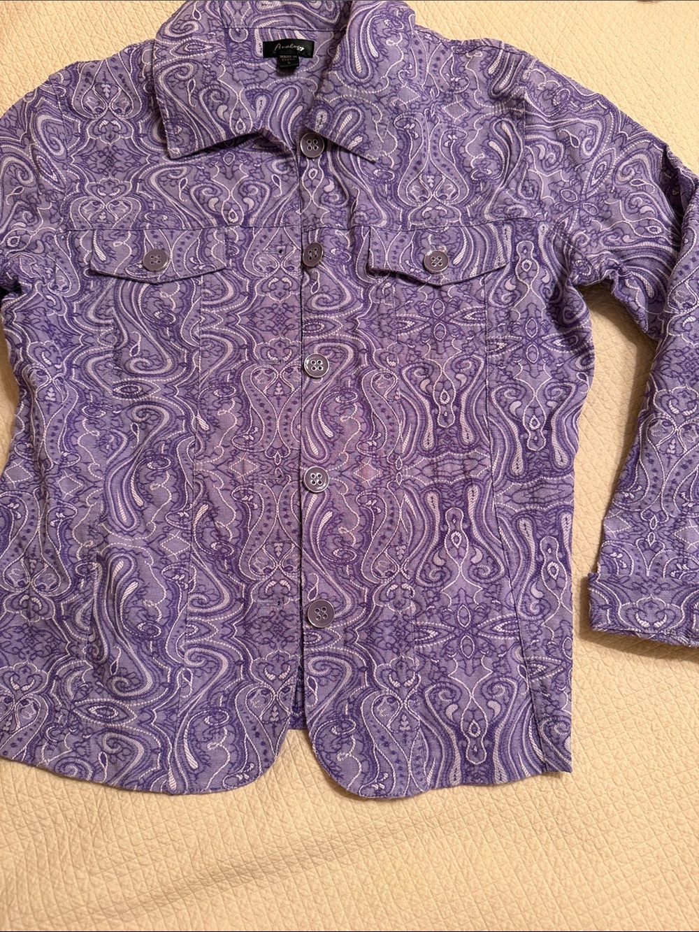 Analogy Lavender Purple Paisley Button-Up Blazer